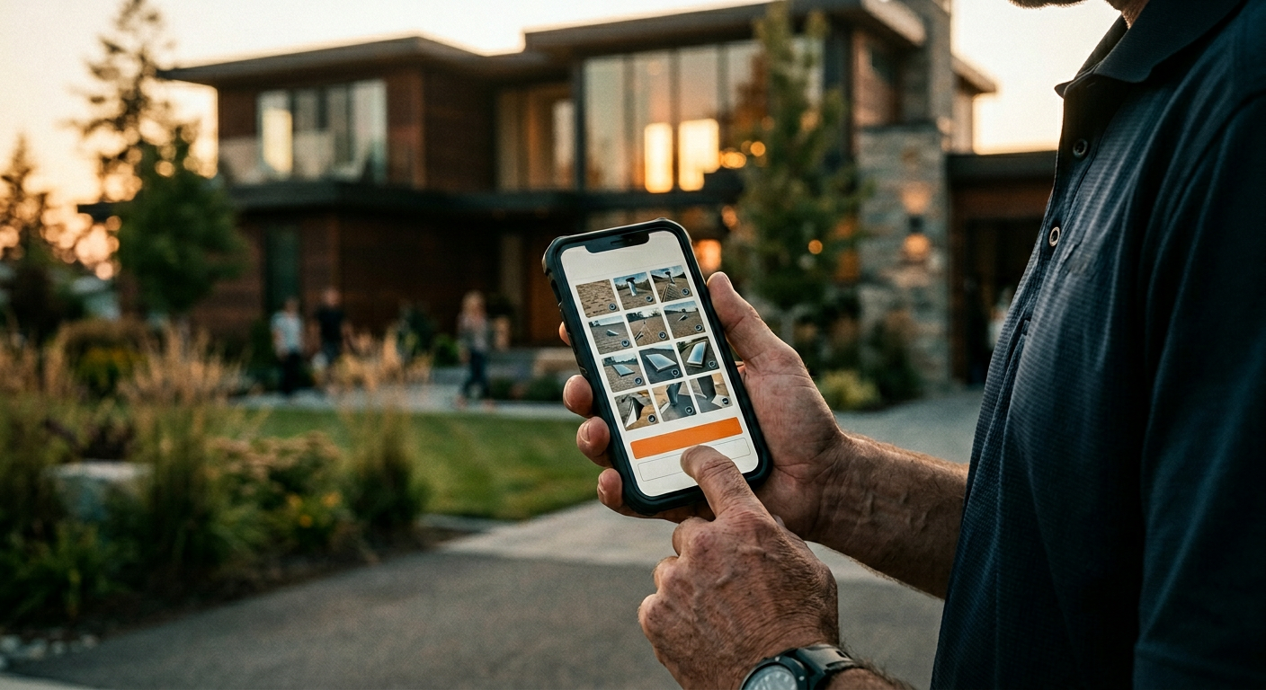 Field tech uploading site photos on mobile